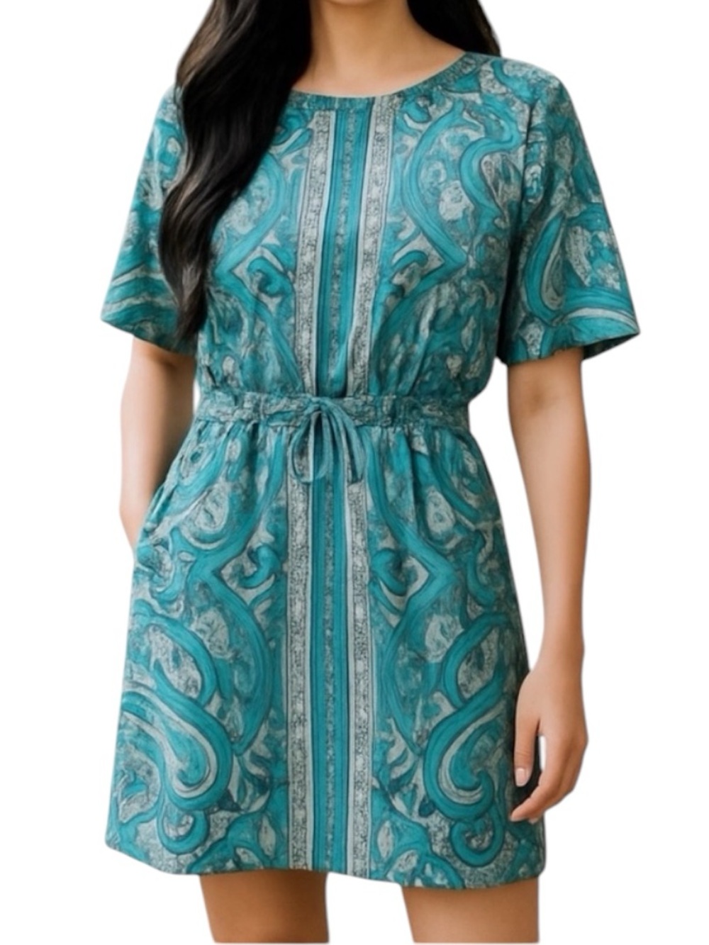 MICHAEL KORS SHORT SLEEVE BLUE ROUND NECK PRINT DRESS 8